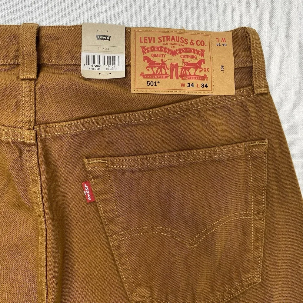 Levi's 501 Original Men's Jeans 34X34 Straight Leg Button Fly Mustard Brown